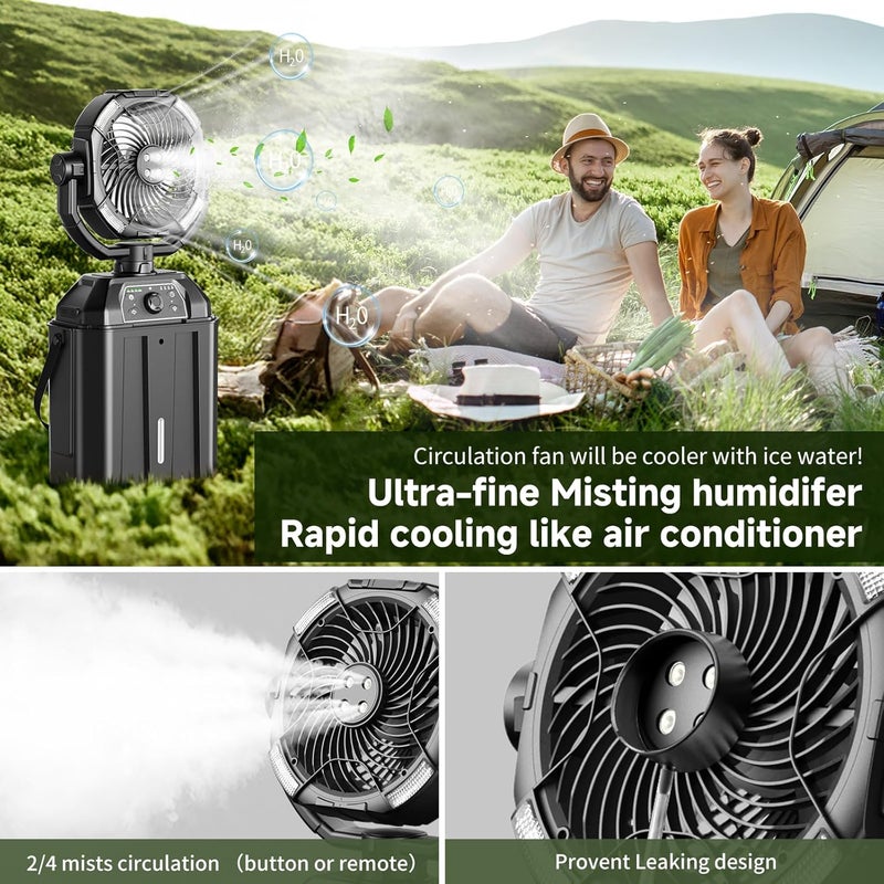 XAP Portable Misting Fan Rechargeable for Hot Weather - 9-inch Auto Swivel Camping Fan with 25000mAh USB Battery as Power Bank, Outdoor fan with 4 Mist Cooler, 7L Bucket for Patio,Fishing,Yard,Beach,Golf - Image 3